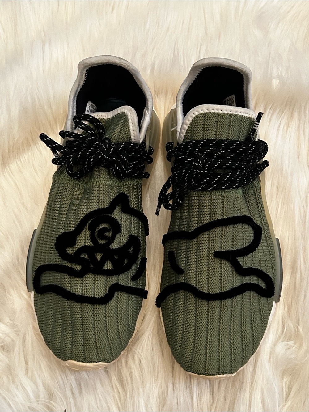 adidas Olive Green Knit Athletic Slip-On Sneakers with Black Accents